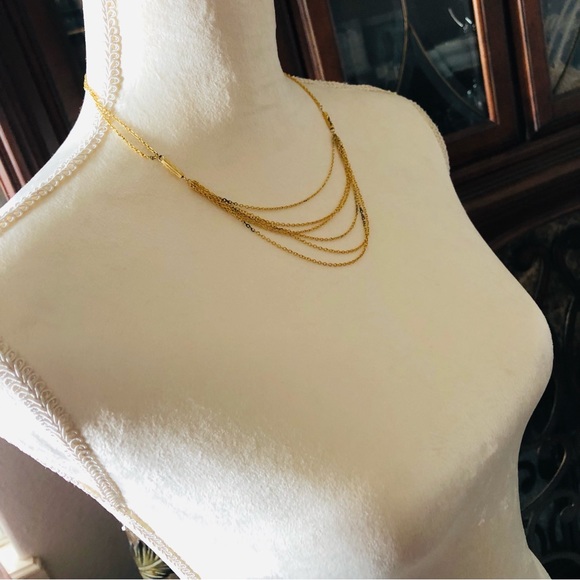 Vintage 70s gold plated multi strand chain diamond cut accent necklace NWT - Picture 2 of 9